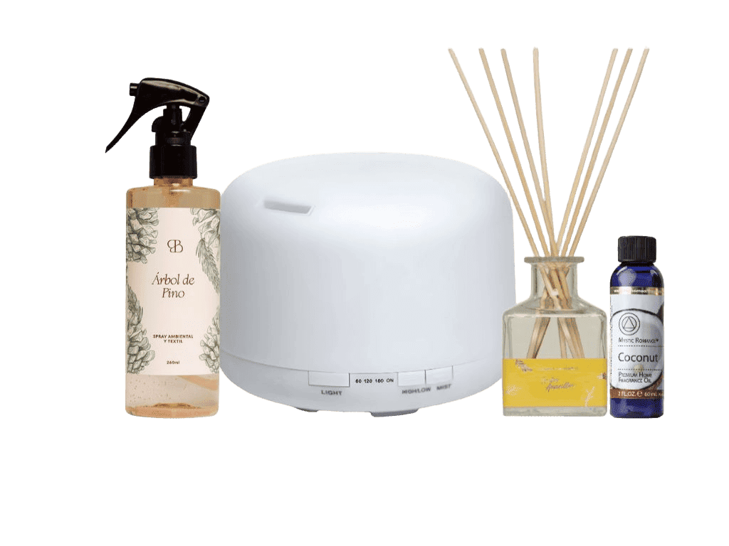 Difusor Mini MB, Mikados, Spray textil + Aceite Mystic Romance